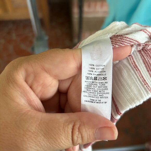 ASOS Pull On Pants Womens Size 10 White Red Striped Boho Slits Cropped Embroider - Picture 5 of 5